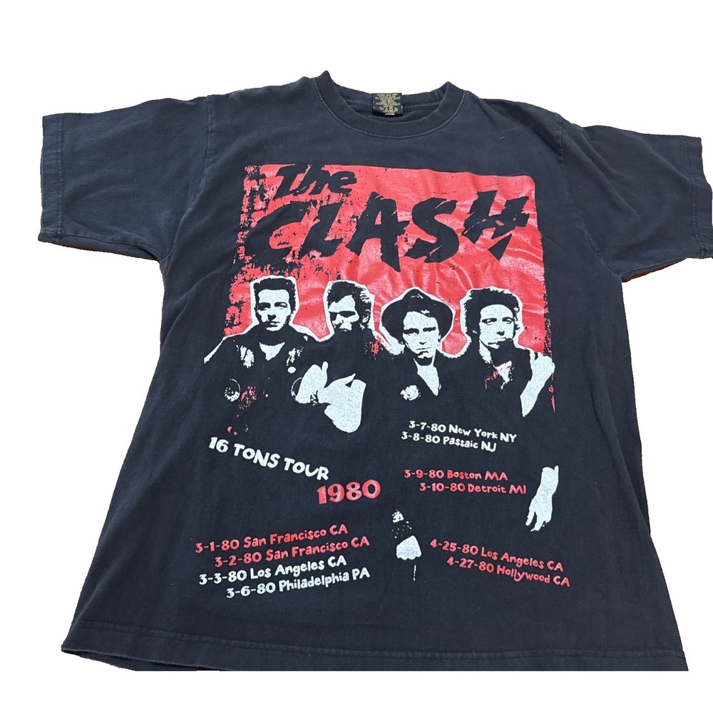 Vintage 90s The Clash T-Shirt Black Size Large 80s Tour Dates